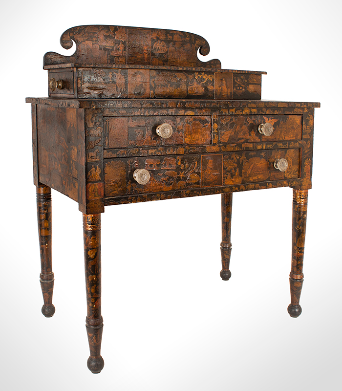 19th Century Decoupage Decorated Dressing Table, Hundreds of Applied Cutouts
Cherry, basswood and poplar, finely joined, entire view 2